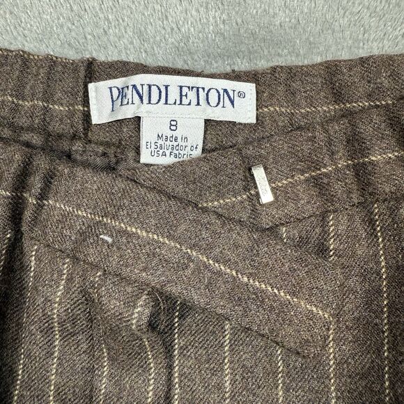 Pendleton Pants Women's 8 Wool Trousers High Waist Pleated Brown Pin Striped - Picture 9 of 11